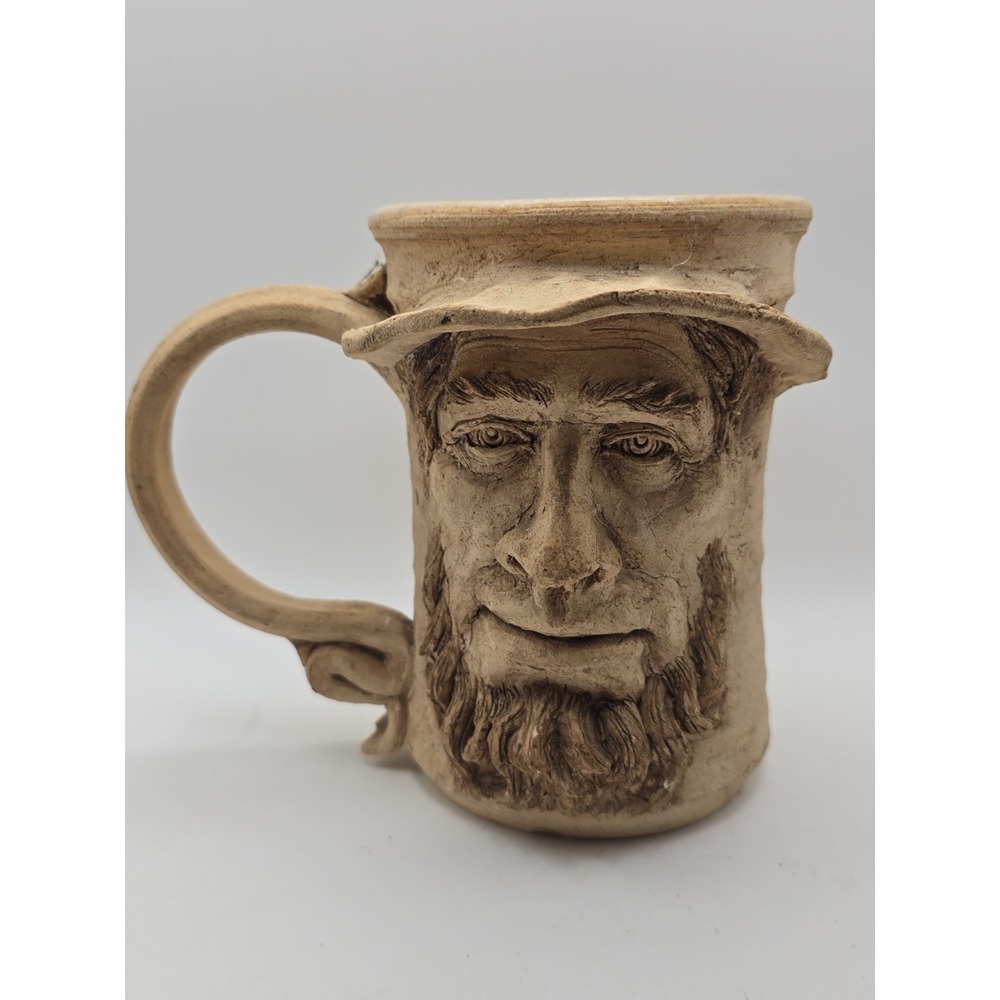 Vintage Roger Pollok Face Mug 1980 Stormstown PA Studio Art Pottery Wild Clay